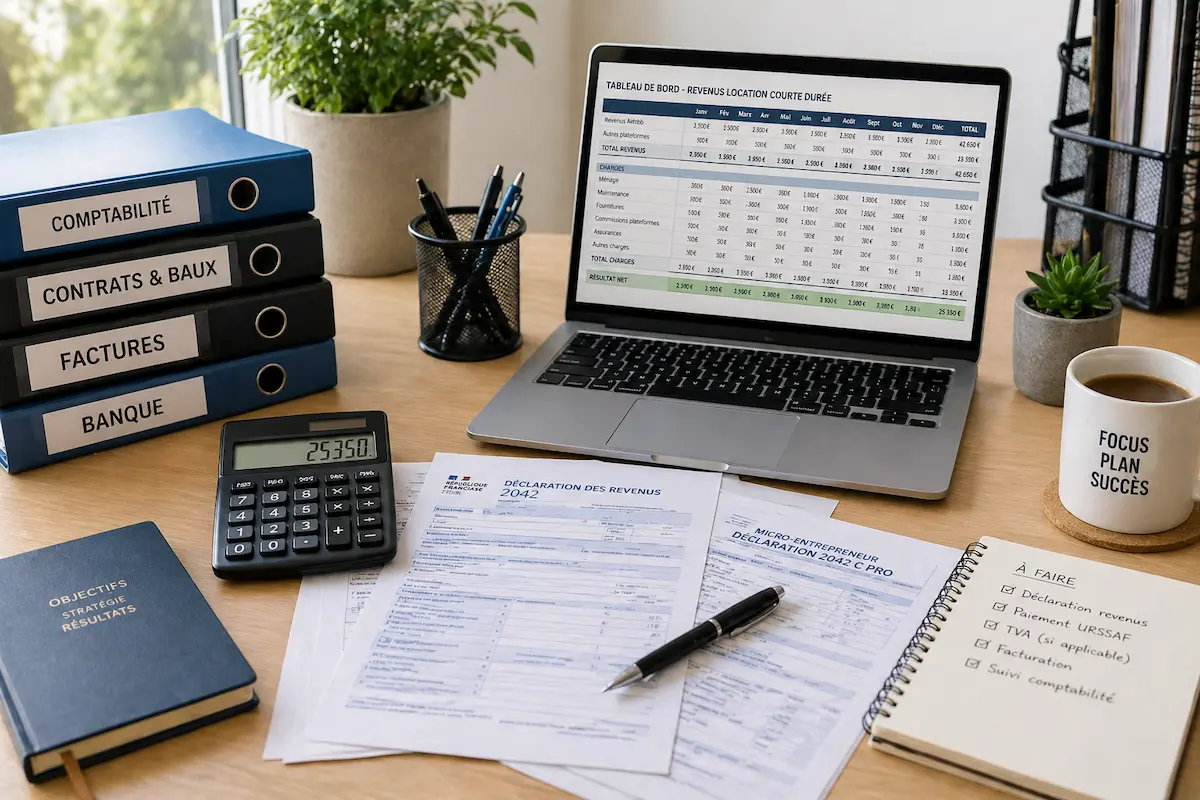 Liasse fiscale LMNP 2026 : formulaires 2031 et 2033 sur un bureau